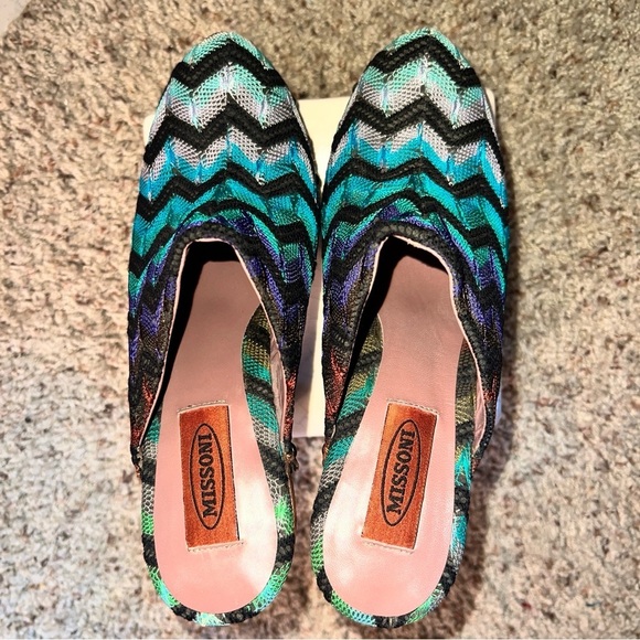 MISSONI Women’s ZigZag Black Blue Purple Fabric Leather Clogs Made in Italy 7.5 - Picture 5 of 16